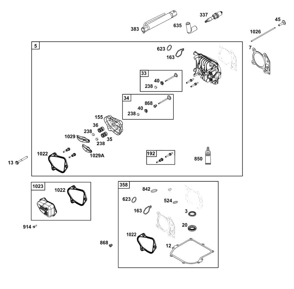Cylinder Head Group Diagram and Parts List for 8P502-0104-H5  Briggs and Stratton Engine